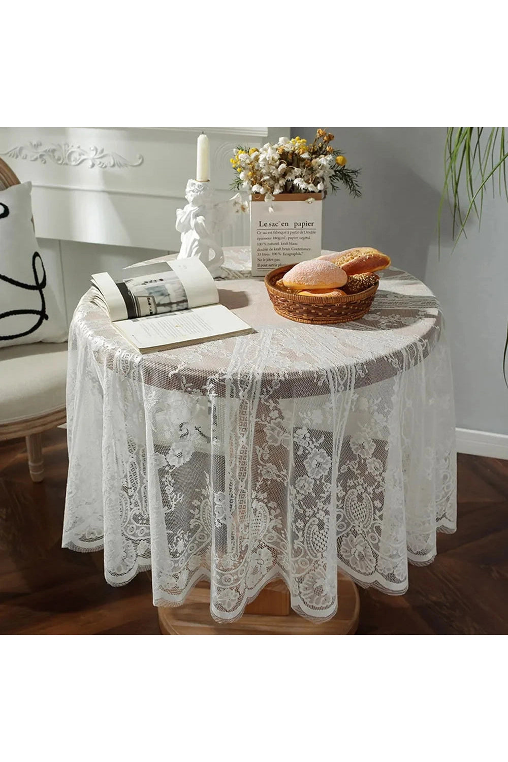 Vintage Emerald Lace Tablecloth