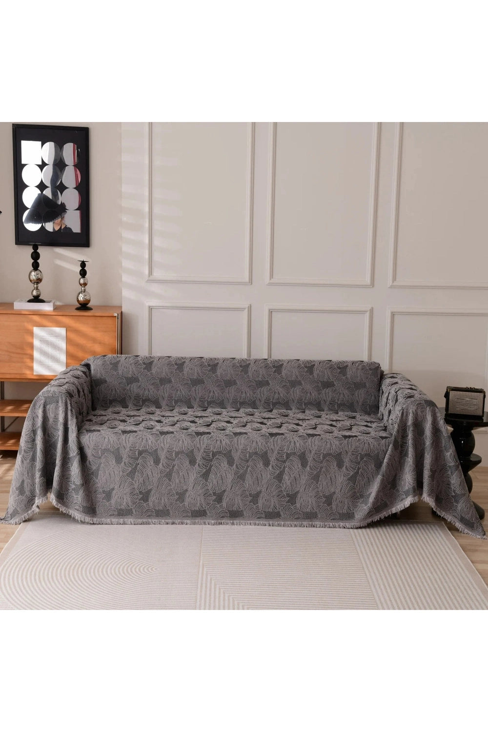 Herribone Jacquard Sofa Towel Chenille with Tassel Sofa Cover Blanket Couch Cover Universal for Living Room All Seasons