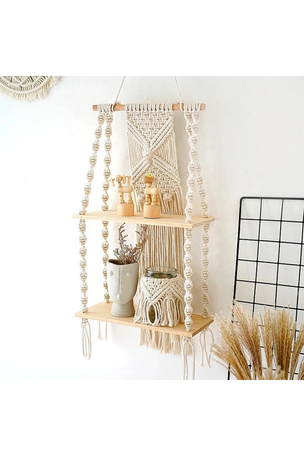 Macrame Wall Hanging Shelf Boho Home Decor Shelves On Wall Wood Decoration for Bedroom Living Room Nursery Christamas Gift