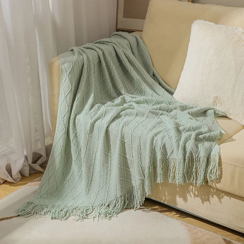 Sage Diamond Knit Throw Blanket