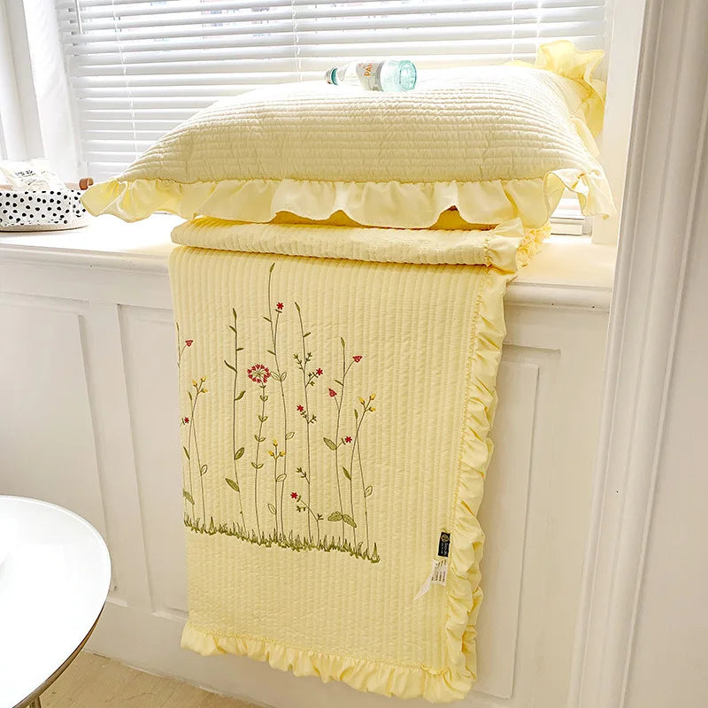 Pastel Meadow Embroidered Throw Blanket