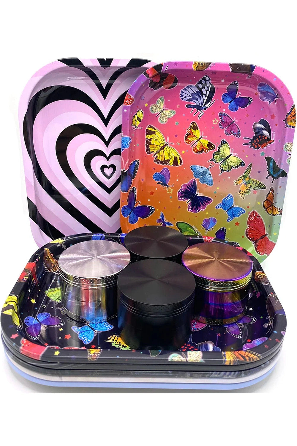 Psychedelic Heart and Butterfly Trays