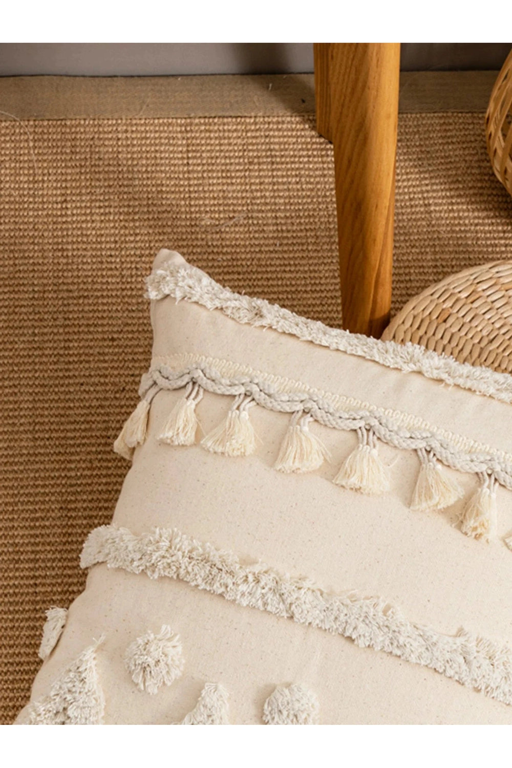 Beige Tassel Boho Pillow Case