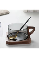 Wood Tray Latte Glass Cup