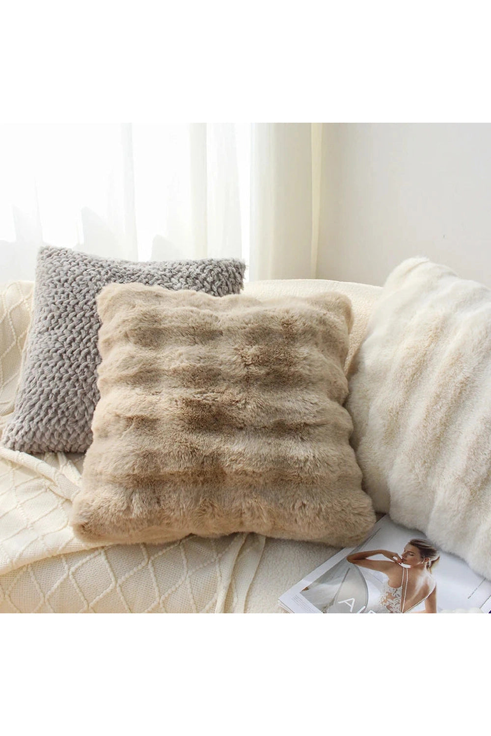 Thick Cream Plush Pillow Case