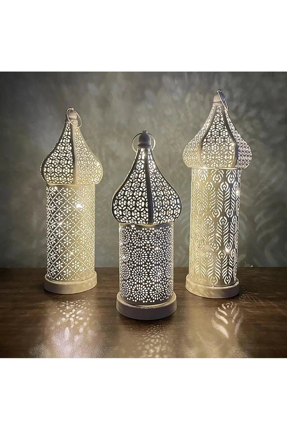 Moroccan White LED Lantern