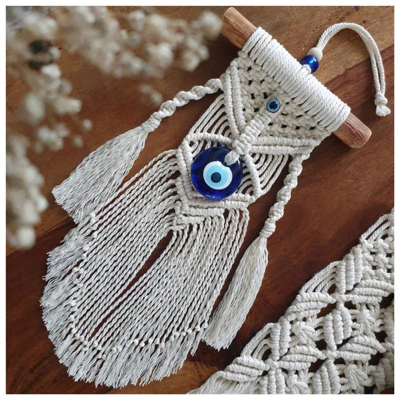 Blue Hamsa Eye Macrame Decor