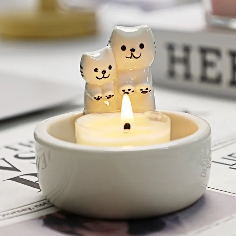 Cozy Cat Ceramic Candle Holder