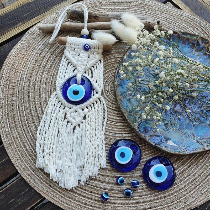 Blue Hamsa Eye Macrame Decor