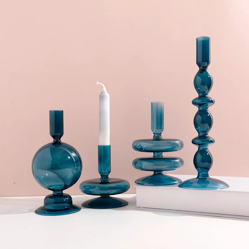 Azure Glow Artsy Candle Holders