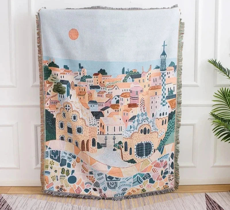 Bohemian Village Landscape Blanket