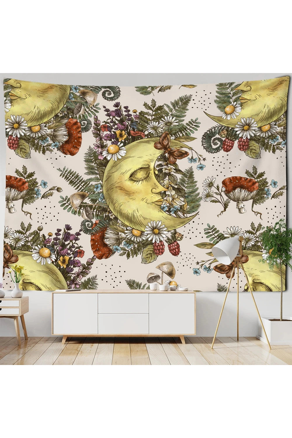 Vintage Sun Tapestry Wall Hanging Botanical Celestial Floral Hippie Flower Wall Starry Dormitory Decor