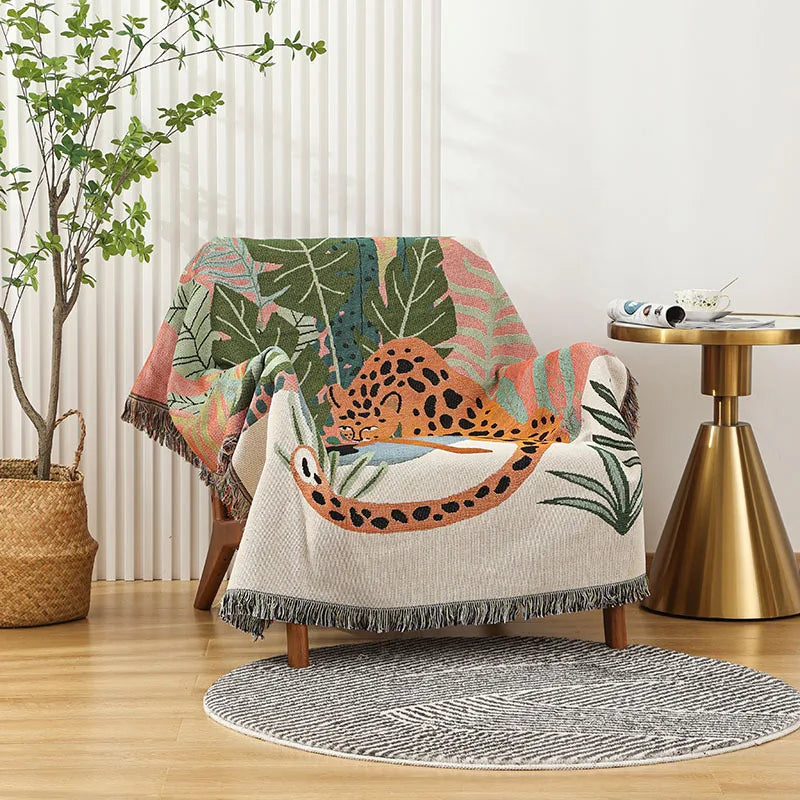 Boho Jungle Cats Woven Throw Blanket