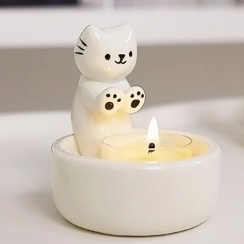 Cozy Cat Ceramic Candle Holder