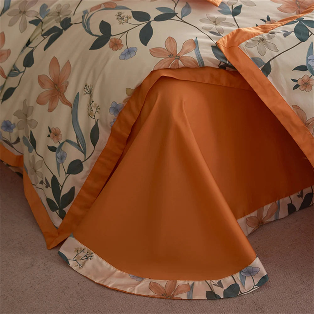 Nordic Orange Floral Bedding Set