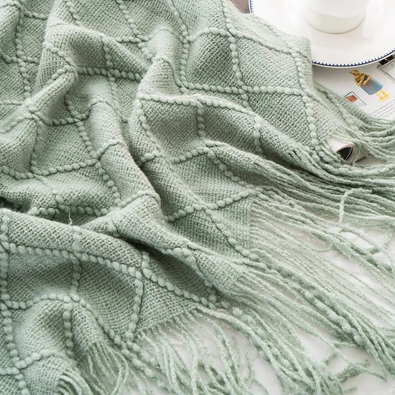 Sage Diamond Knit Throw Blanket