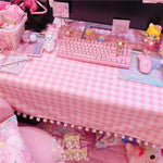 Pink Gingham Lace Tablecloth