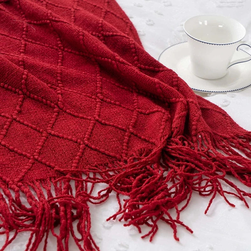 Crimson Diamond Fringe Blanket