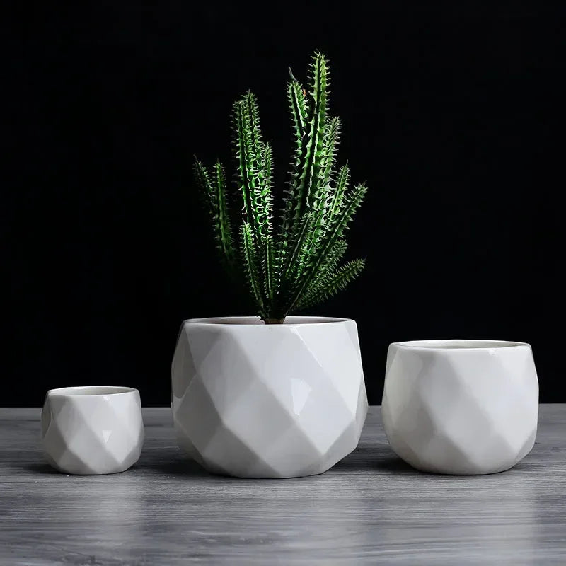 Geometric Elegance White Planters