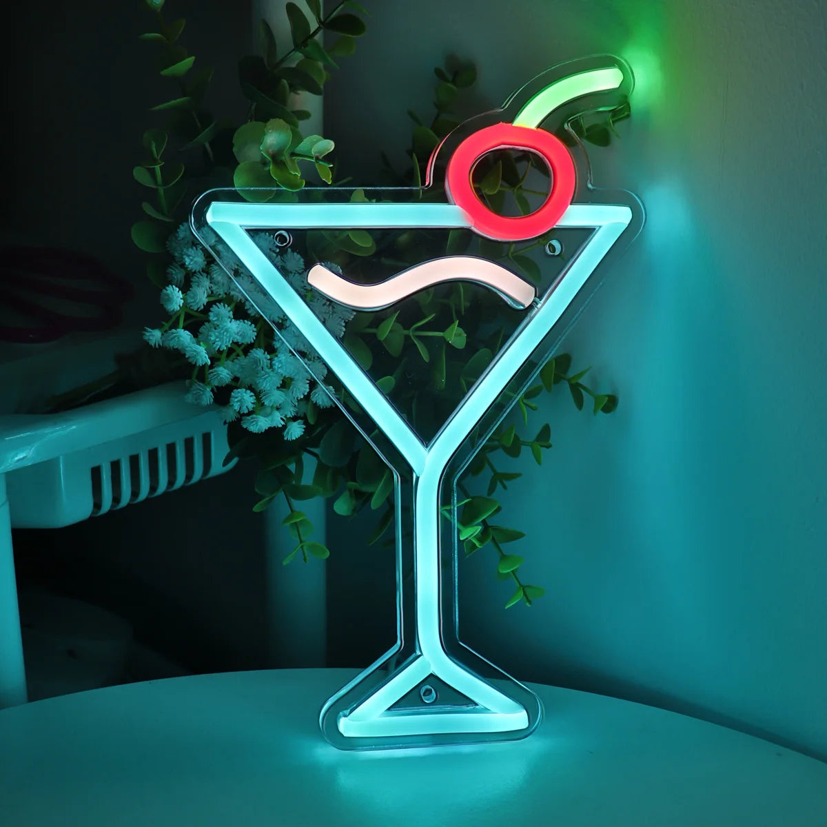 Blue Cherry Cocktail Neon Sign