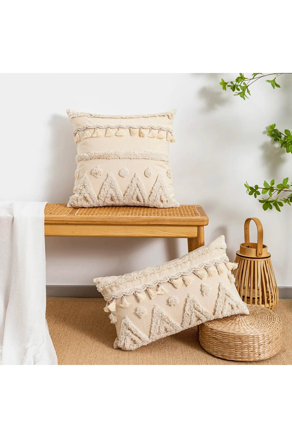 Beige Tassel Boho Pillow Case