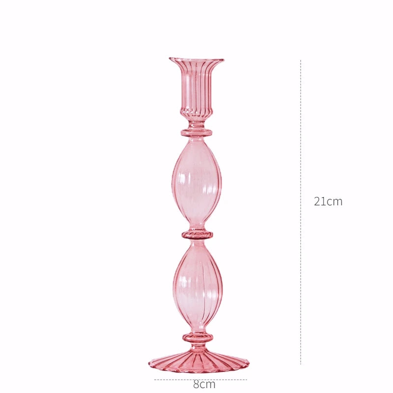 Pink Glass Taper Candle Holder