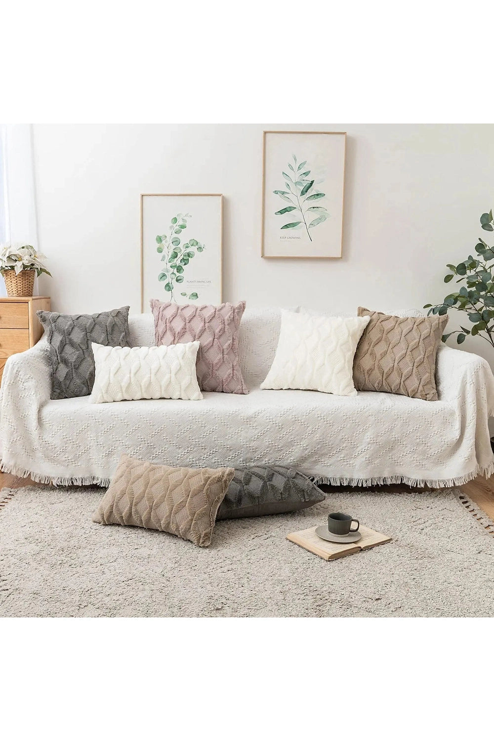 Plush Geometric Sofa Pillow Case