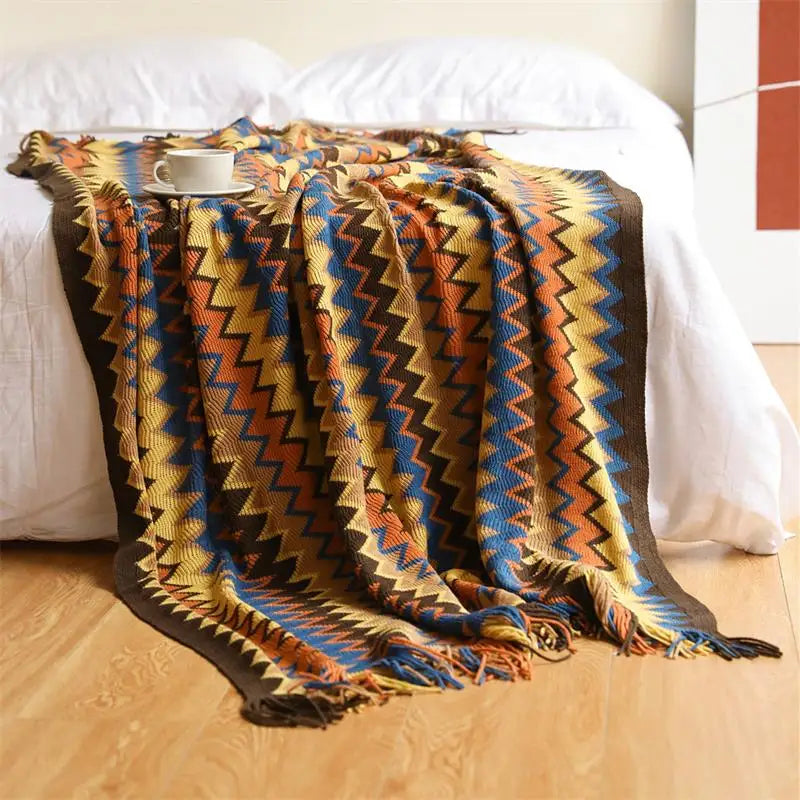 Boho Colorful Chevron Knit Blanket