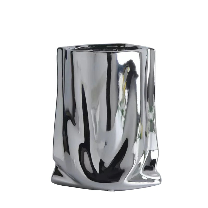 Silver Mirage Crumpled Vase