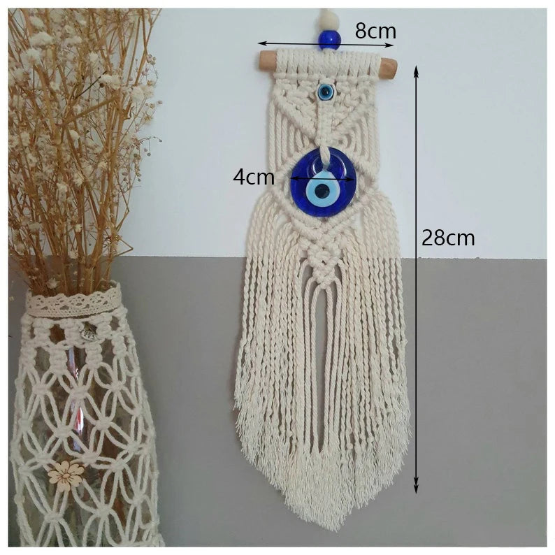 Blue Hamsa Eye Macrame Decor