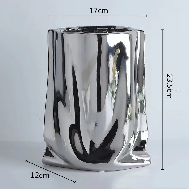 Silver Mirage Crumpled Vase