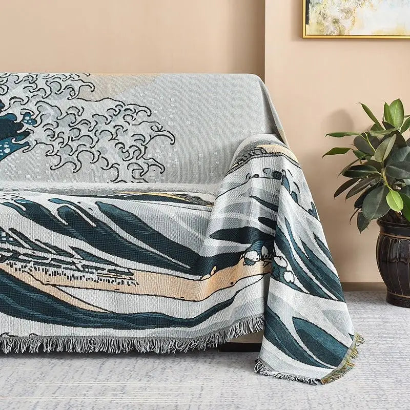 Japanese Wave Art Throw Blanket