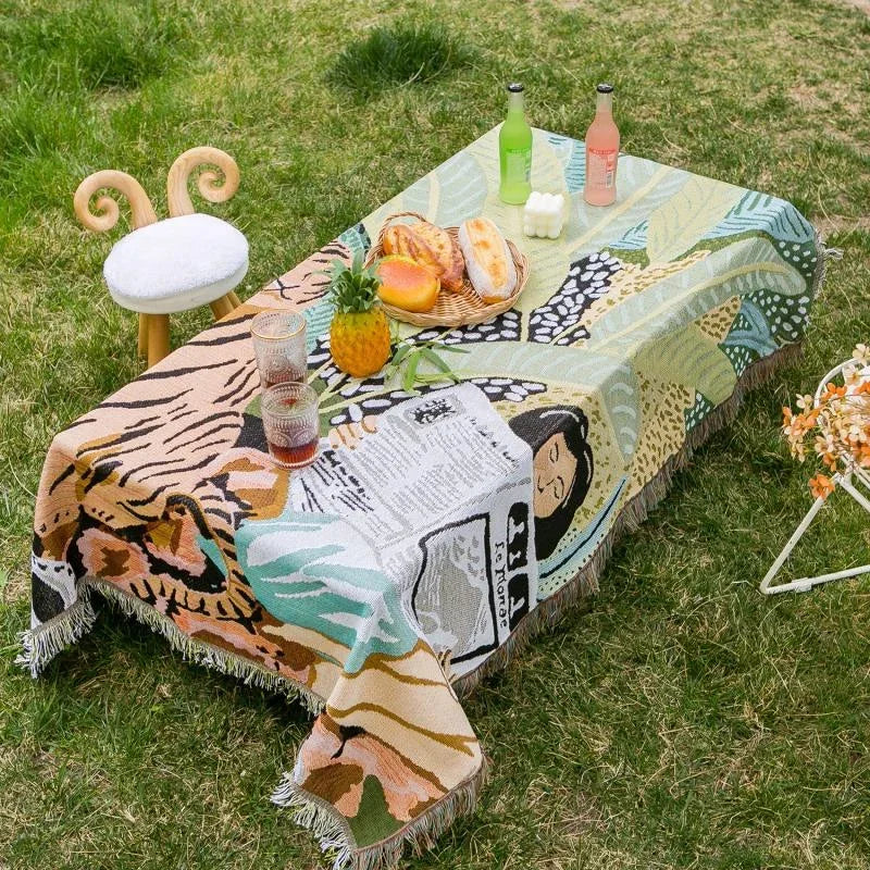 Ins Cartoon Tiger Überwurfdecke, gestrickt, mit Quasten, Decken für Betten, Sofabezug, Camping-Picknick-Matte, Wandbehang, Tapisserie, Wohnkultur