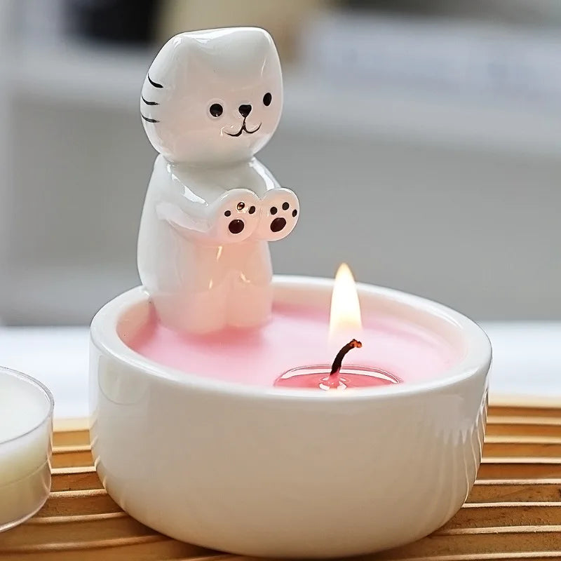 Cozy Cat Ceramic Candle Holder