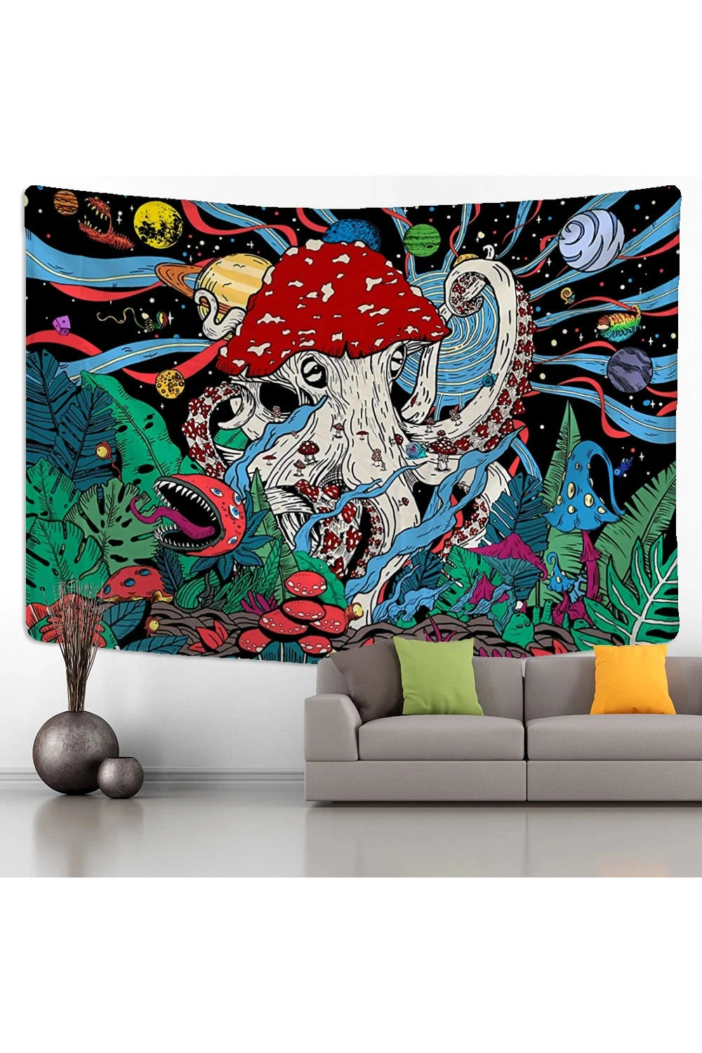 Cosmic Mushroom Wonderland Tapestry