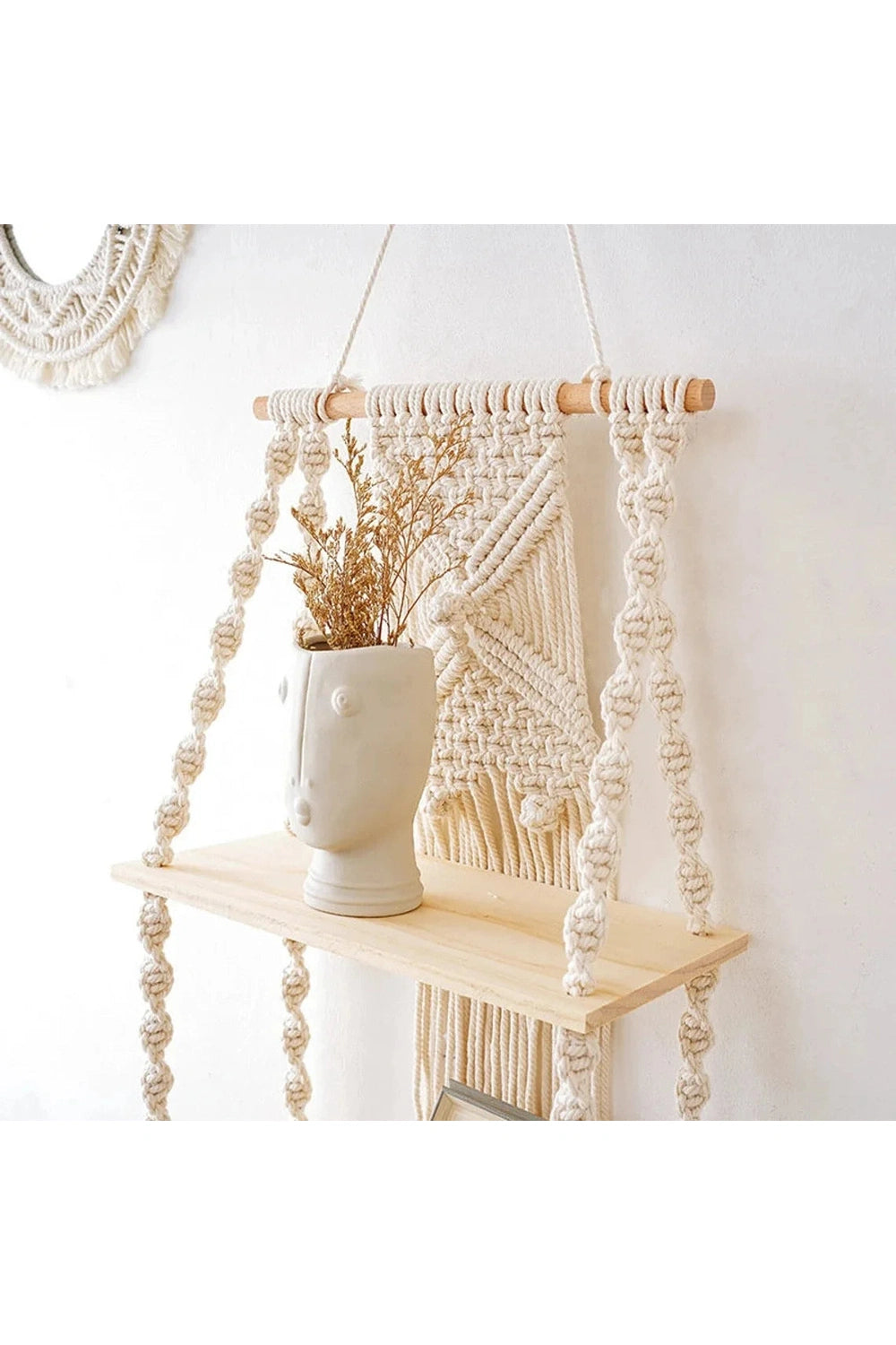 Macrame Wall Hanging Shelf Boho Home Decor Shelves On Wall Wood Decoration for Bedroom Living Room Nursery Christamas Gift