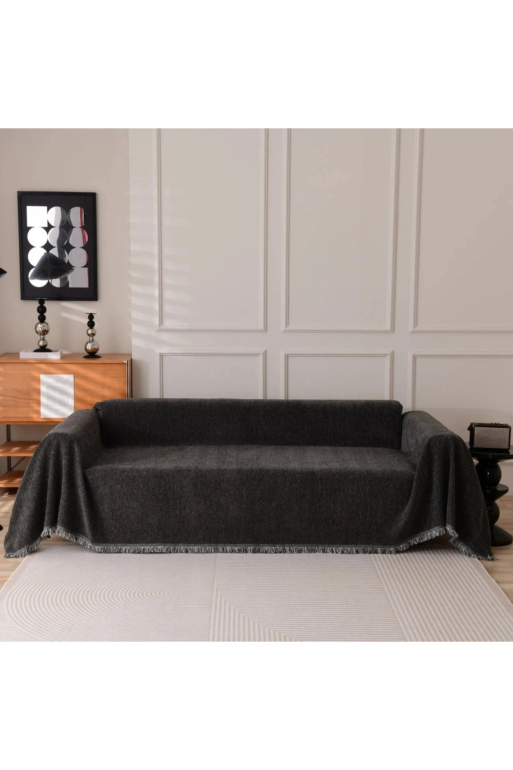 Herribone Jacquard Sofa Towel Chenille with Tassel Sofa Cover Blanket Couch Cover Universal for Living Room All Seasons