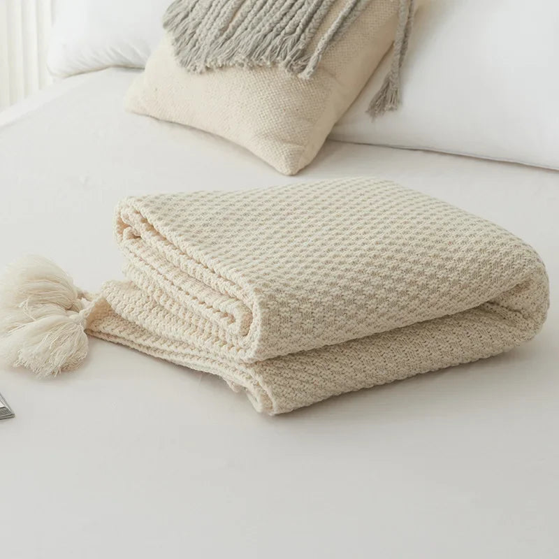 Textured Tassel Knit Throw Blanket