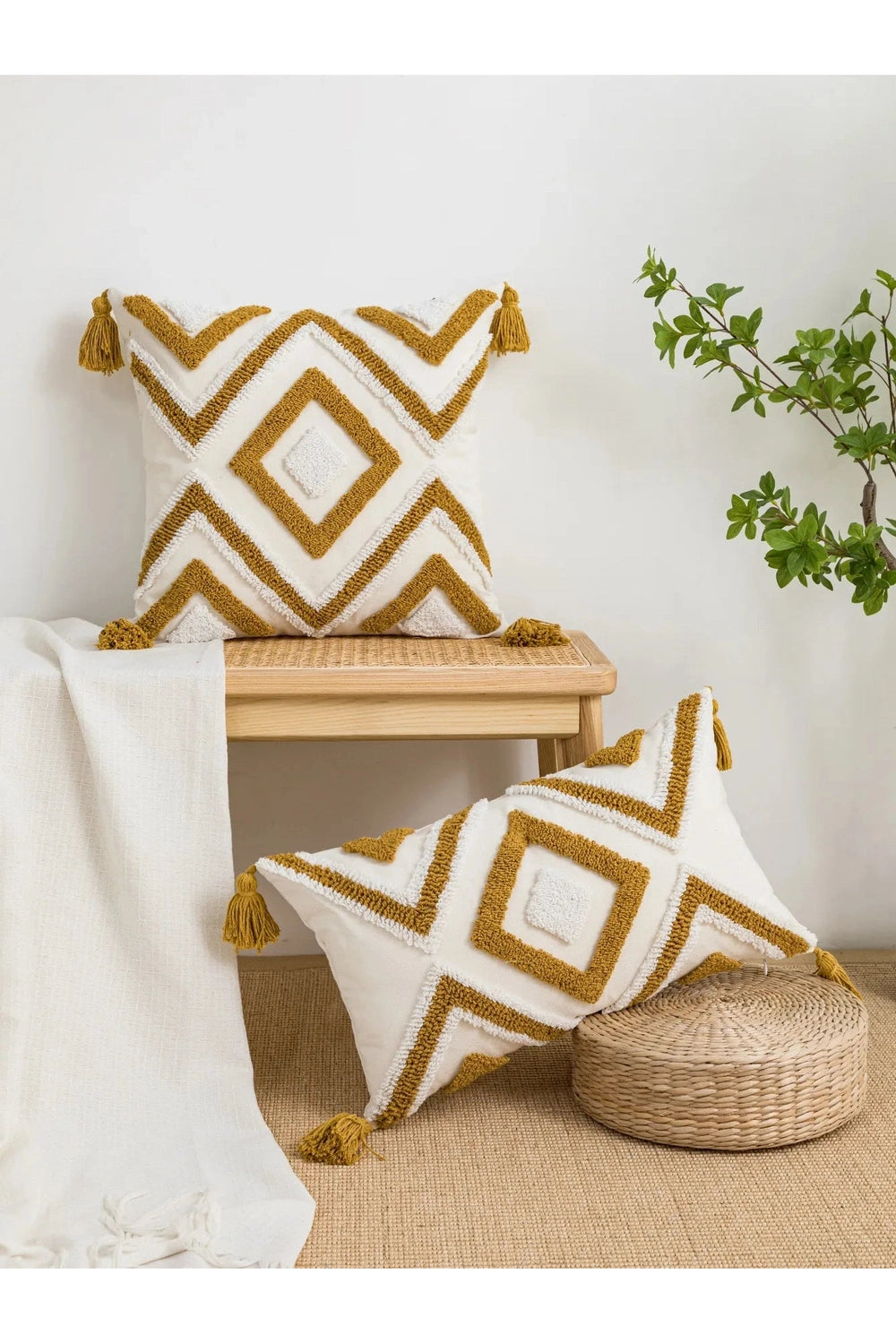 Fall Decor Yellow Geometric Cotton Pillow Case