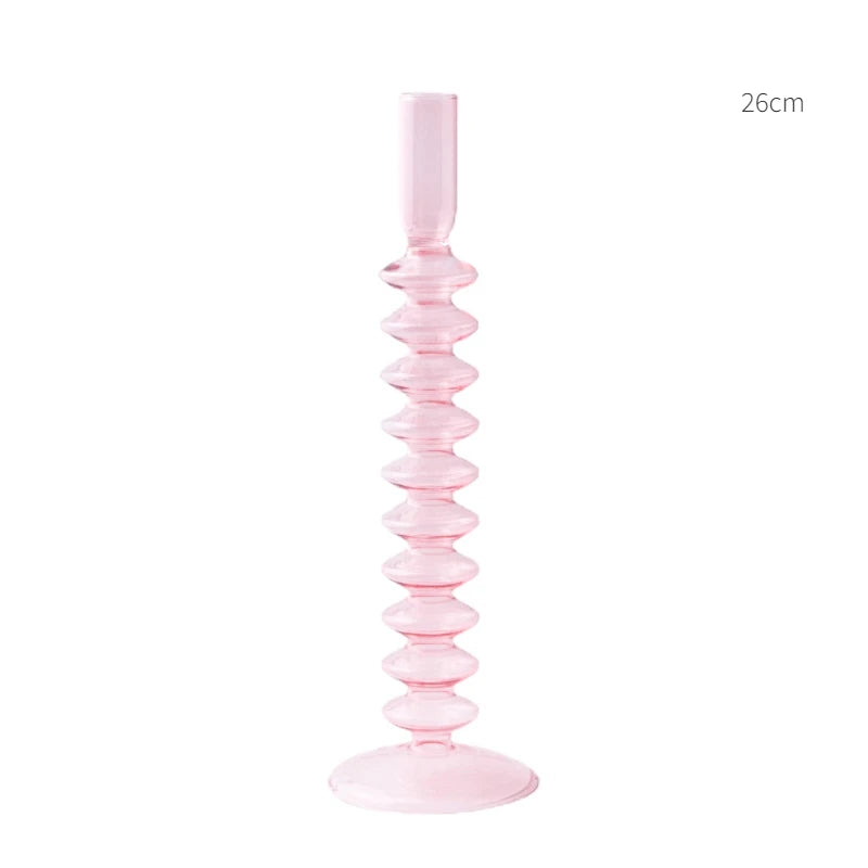 Pink Glass Taper Candle Holder