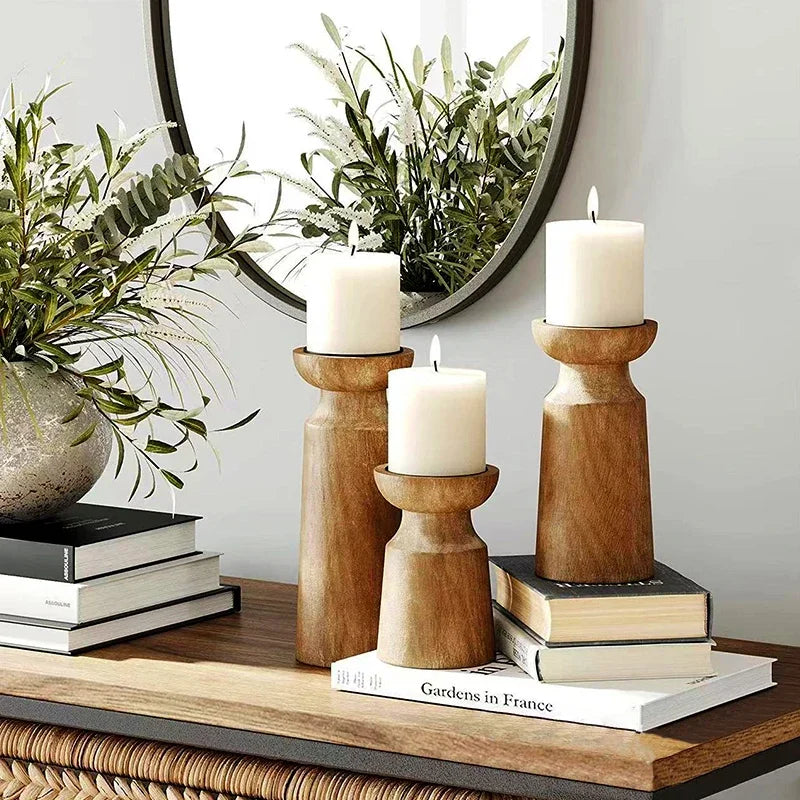 Rustic Haven Wooden Candle Holders