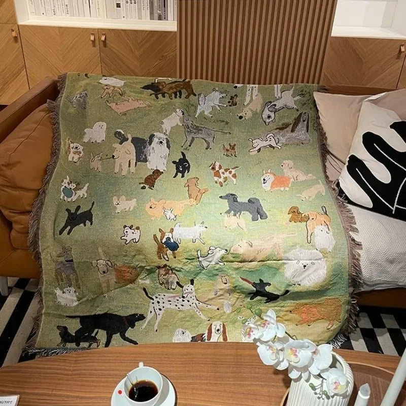 Playful Dog Pattern Throw Blanket