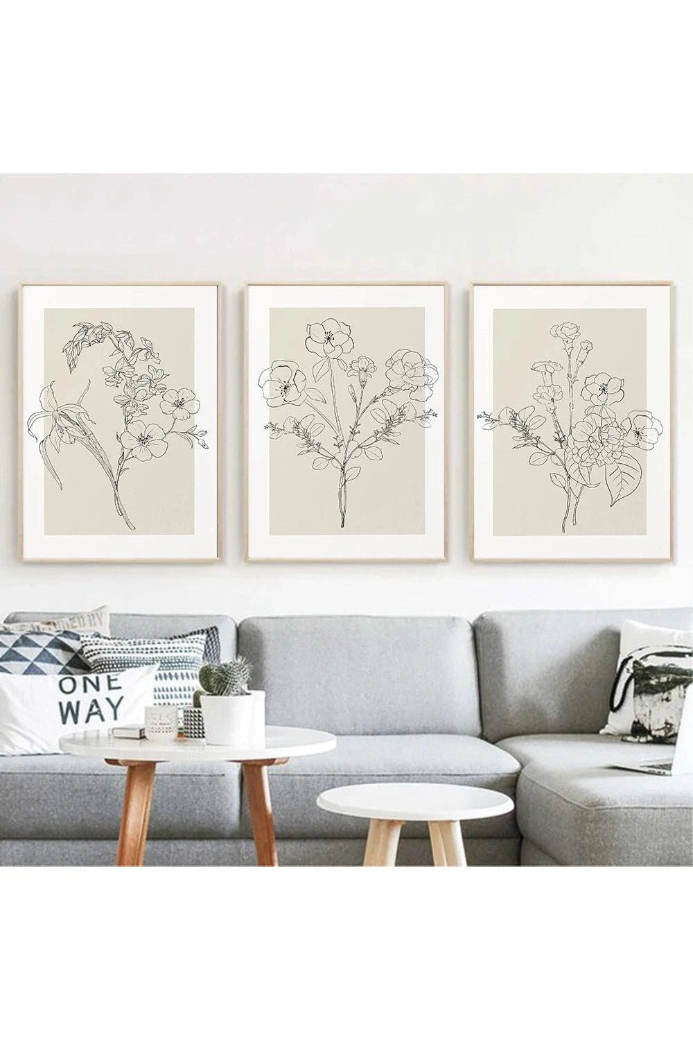 Beige Botanical Line Art Canvas Poster