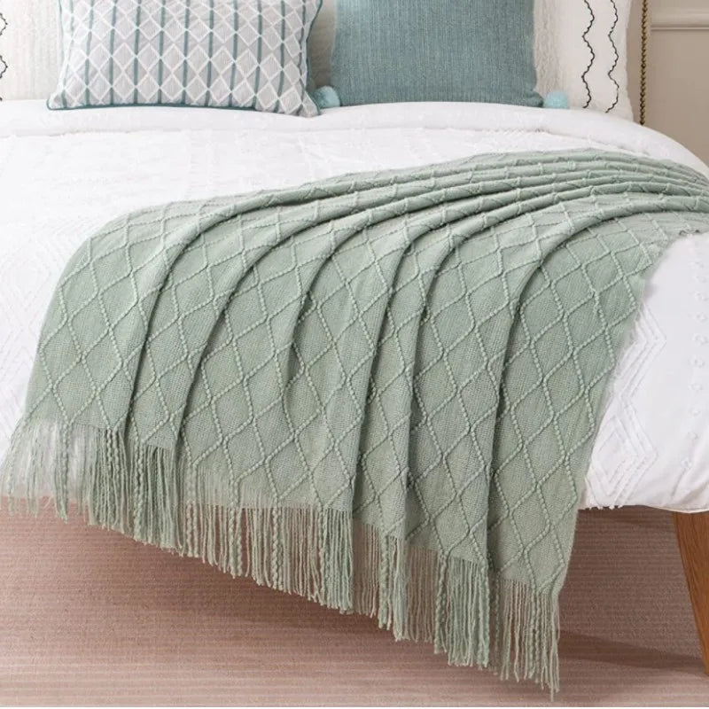 Sage Diamond Knit Throw Blanket