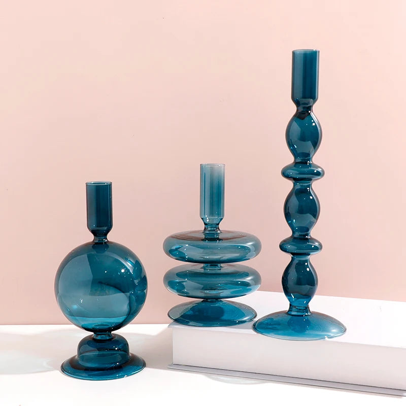 Azure Glow Artsy Candle Holders