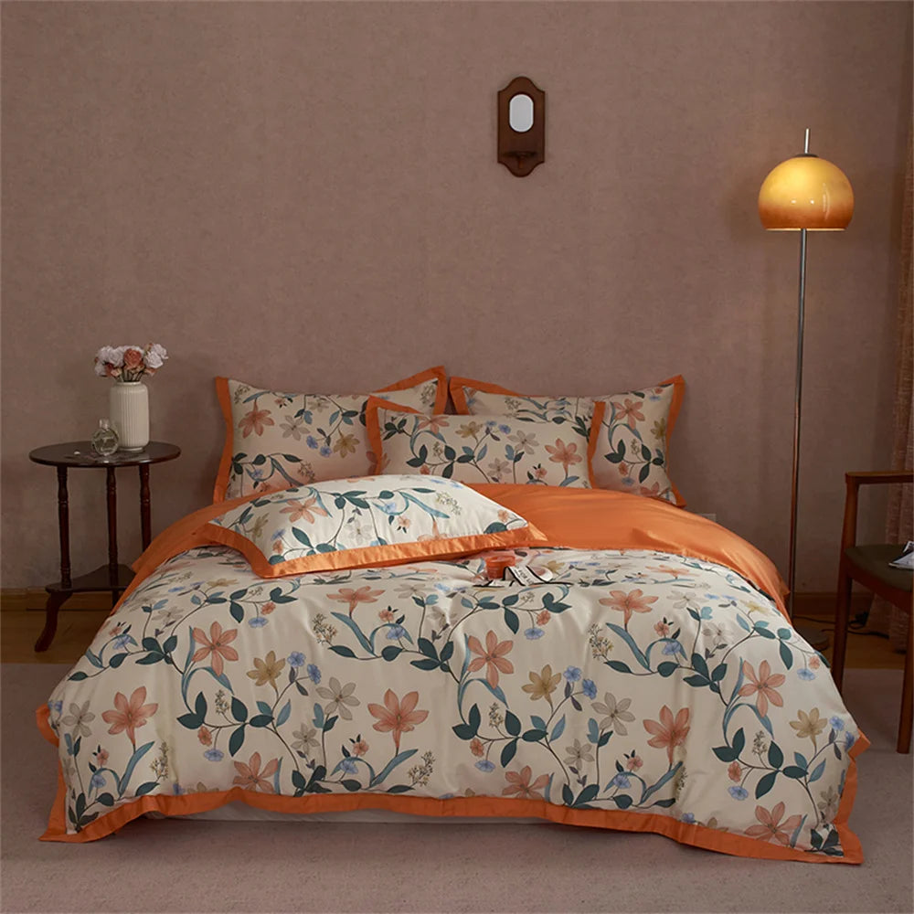 Nordic Orange Floral Bedding Set