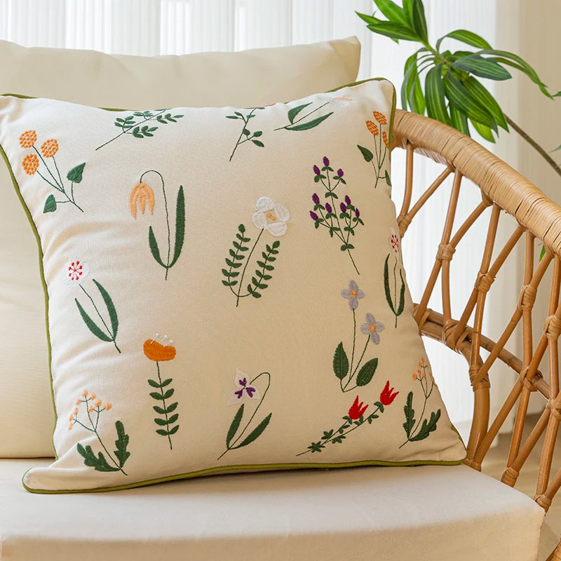 Spring Blossom Embroidered Pillowcase