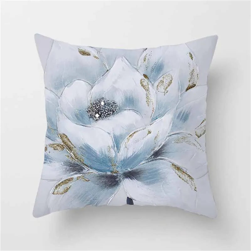 Blue Floral Square Pillow Case