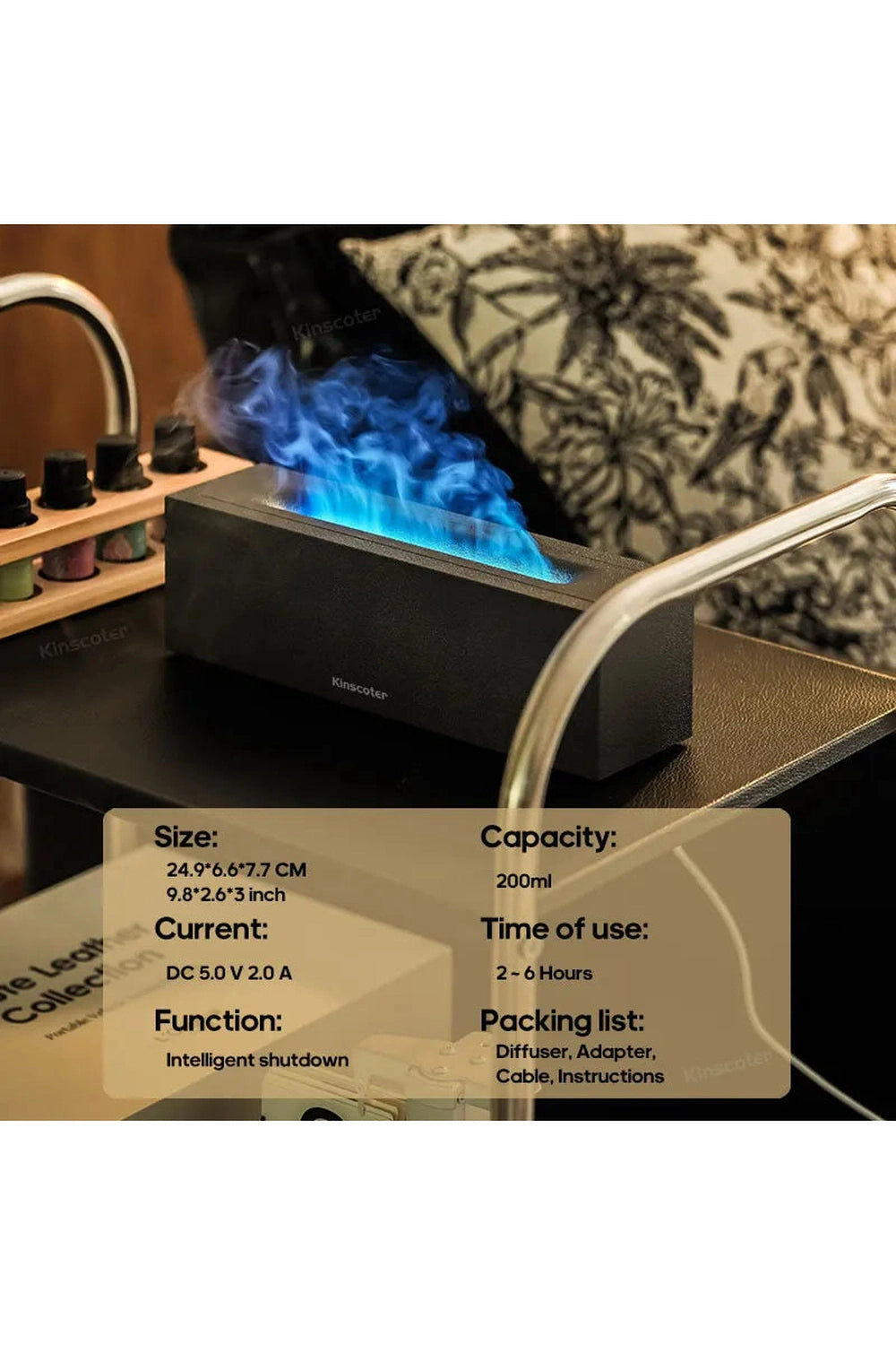 KINSCOTER Flame Aroma Diffuser Air Humidifier Ultrasonic Cool Mist Maker Fogger LED Essential Oil Flame Lamp Difusor