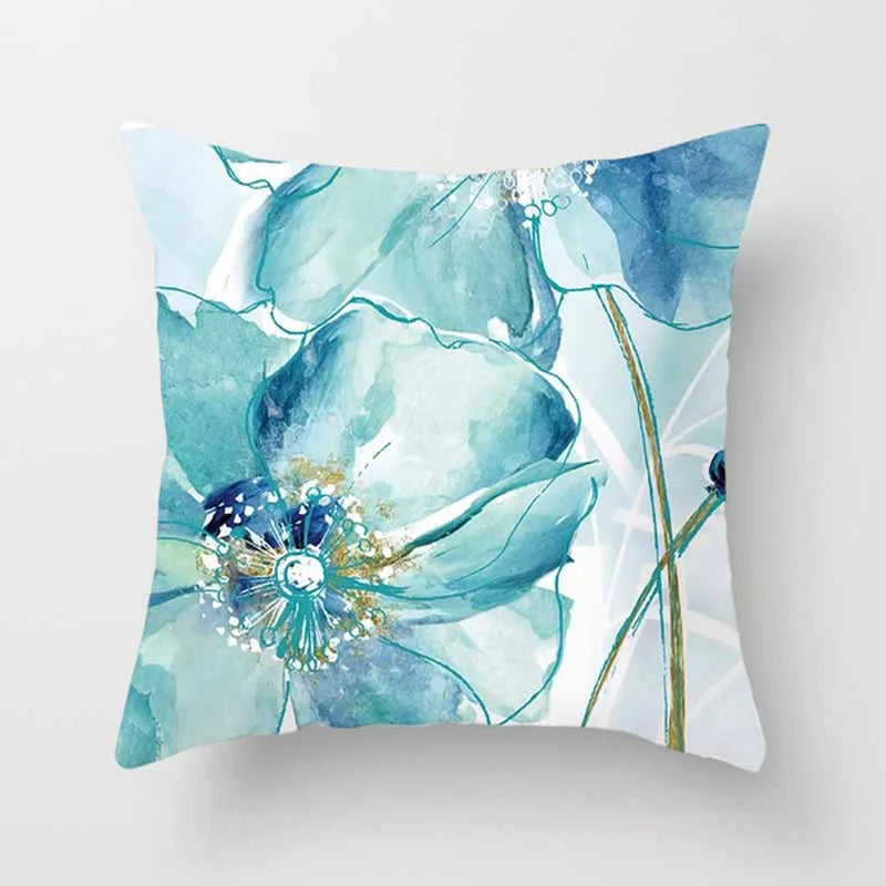 Blue Floral Square Pillow Case